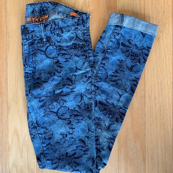 patterned denim jeans